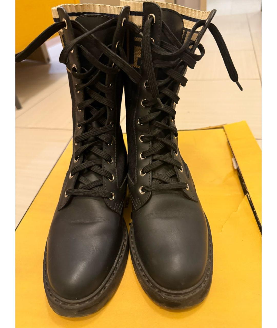 FENDI Черные кожаные ботинки, фото 2