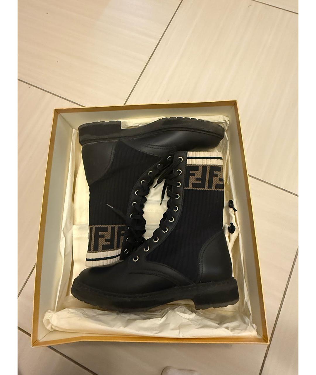 FENDI Черные кожаные ботинки, фото 5