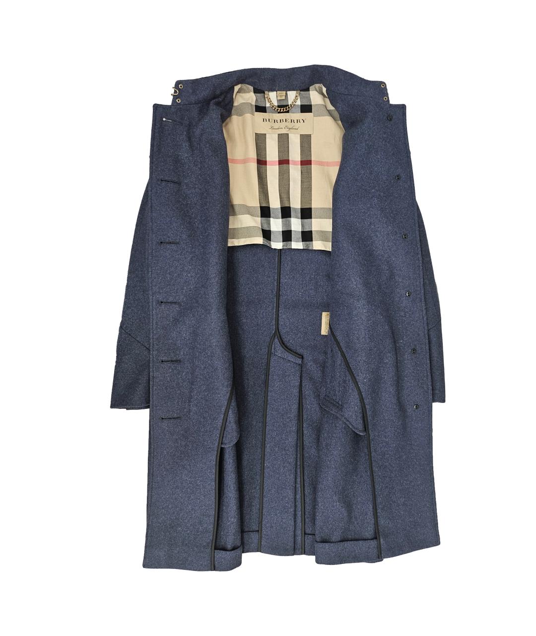 BURBERRY Синее шерстяное пальто, фото 3
