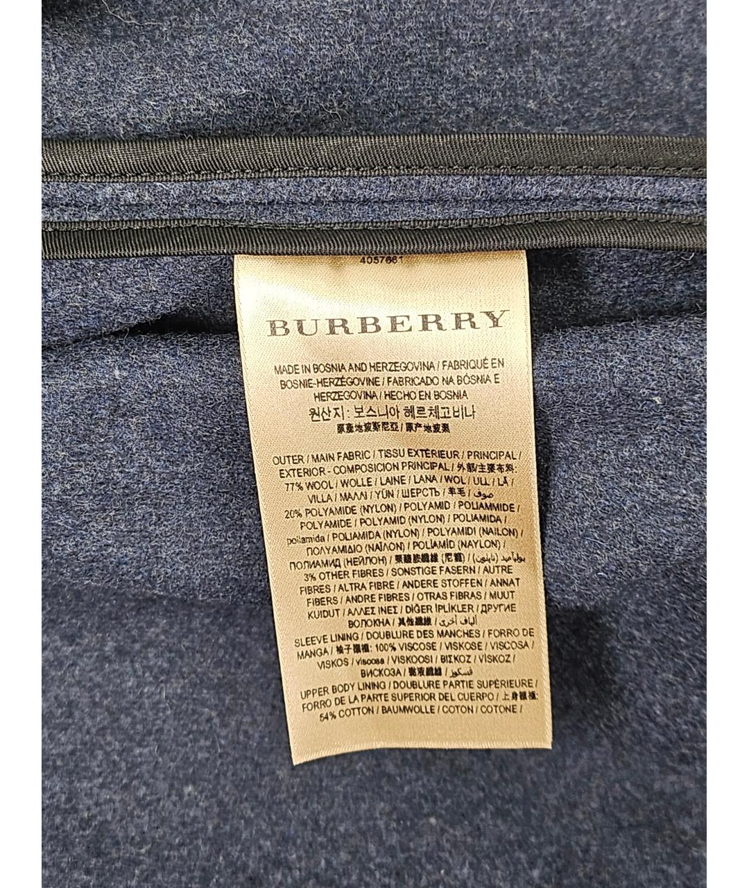 BURBERRY Синее шерстяное пальто, фото 6