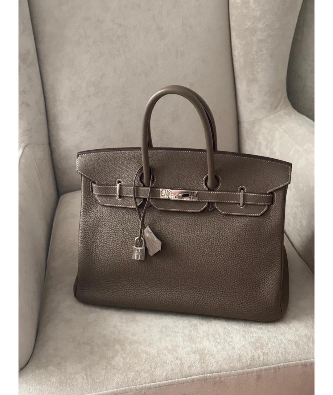 HERMES Бежевая кожаная сумка с короткими ручками, фото 9