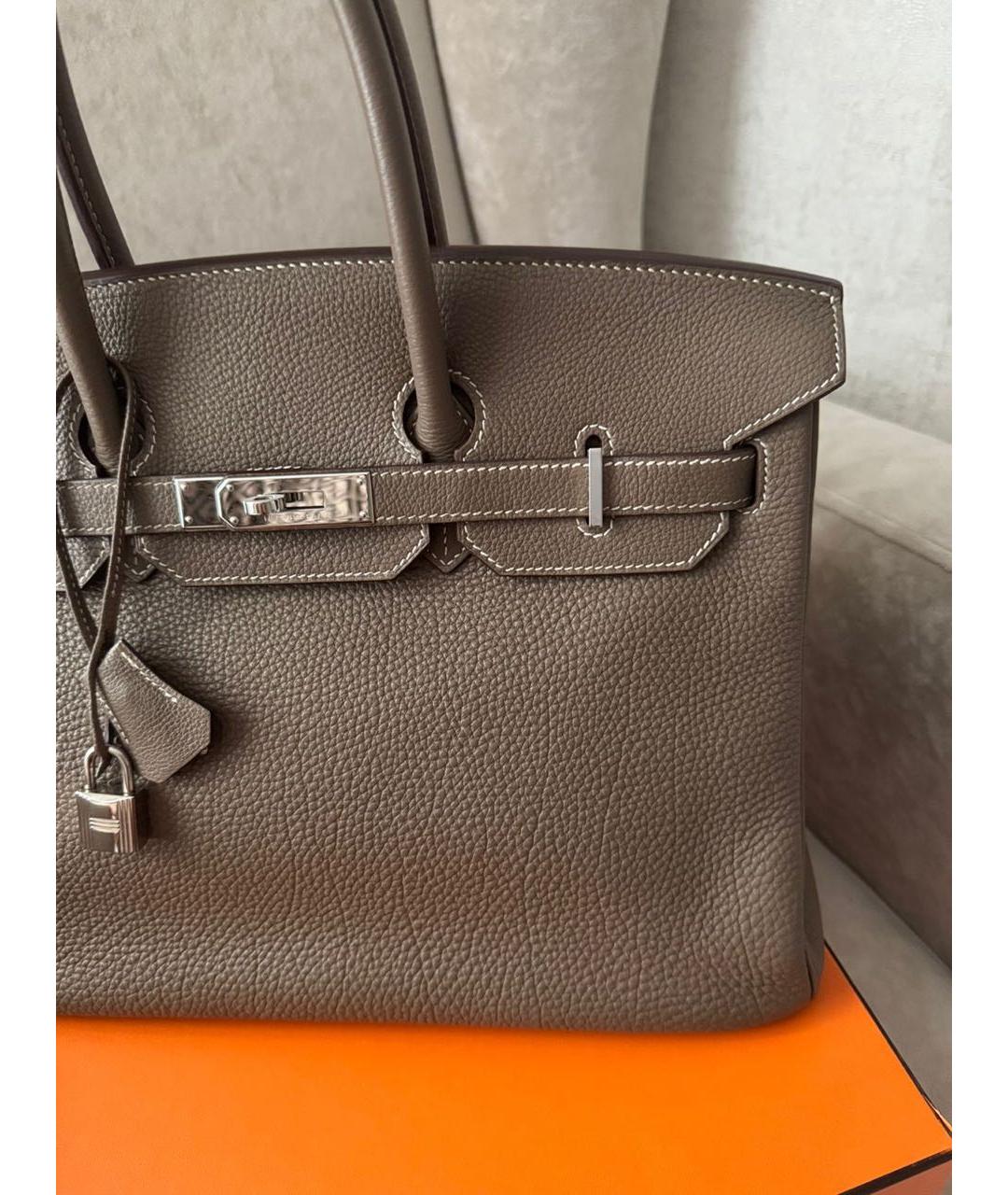 HERMES Бежевая кожаная сумка с короткими ручками, фото 3
