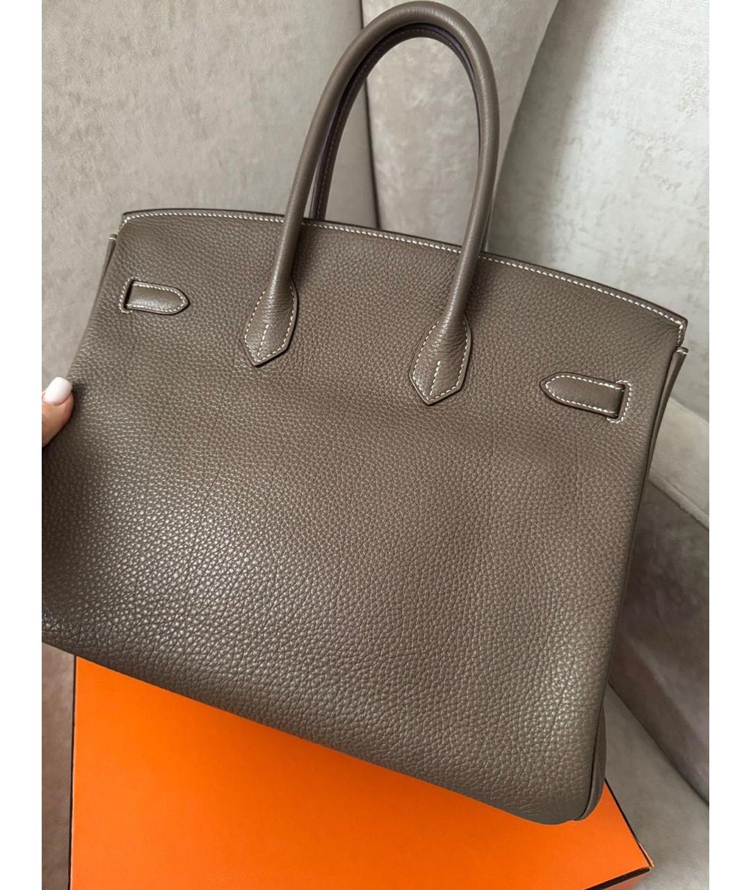 HERMES Бежевая кожаная сумка с короткими ручками, фото 5