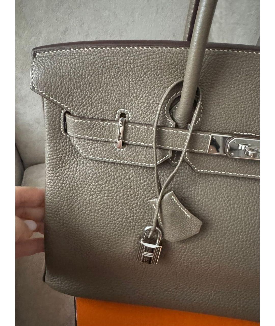 HERMES Бежевая кожаная сумка с короткими ручками, фото 4