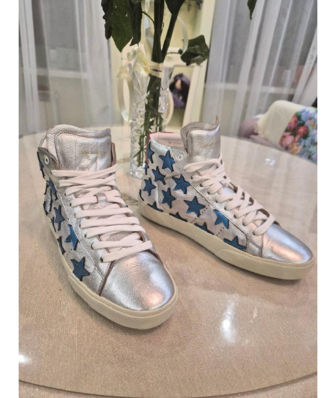 SAINT LAURENT Серебряные кожаные кеды, фото 3