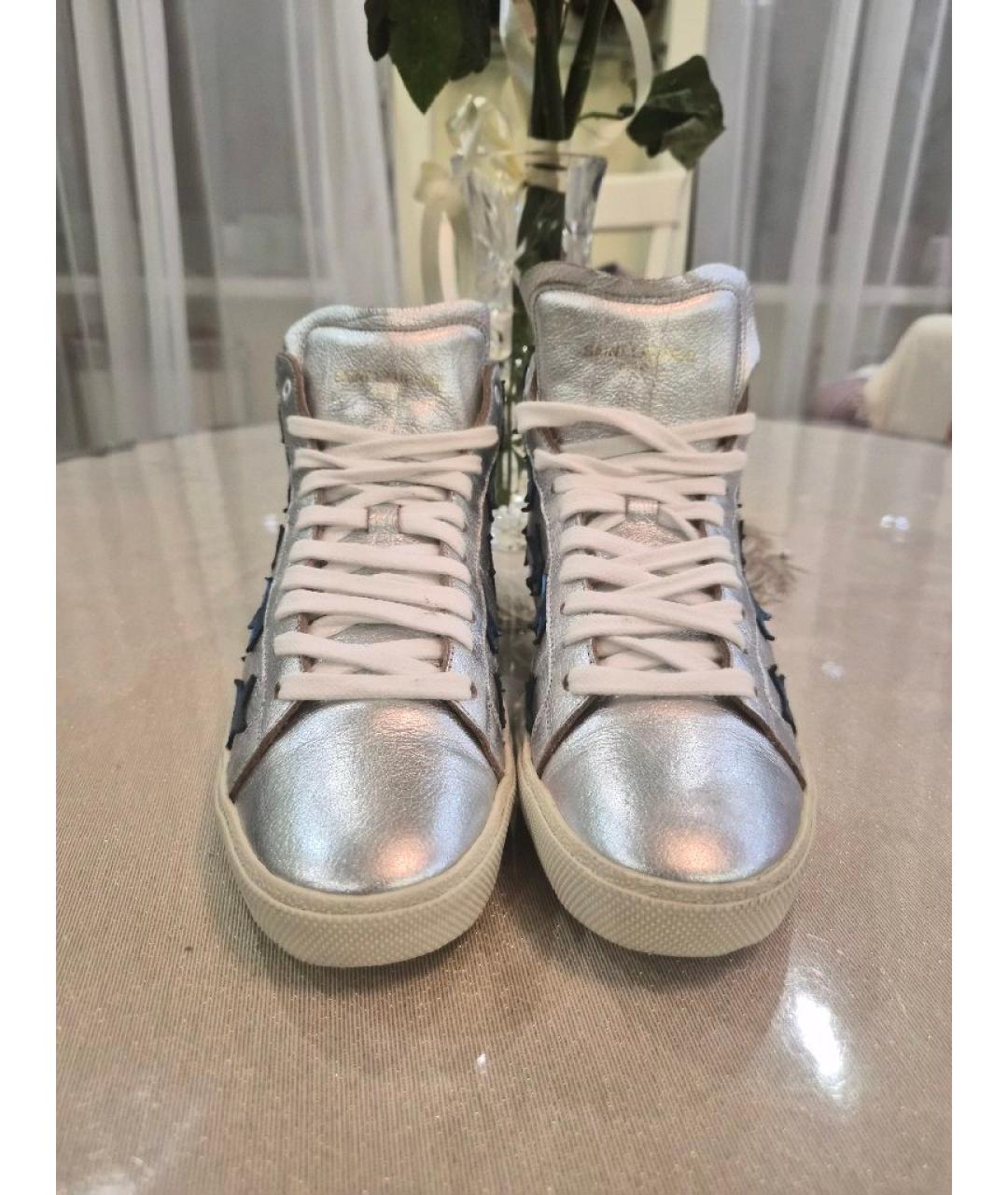 SAINT LAURENT Серебряные кожаные кеды, фото 2