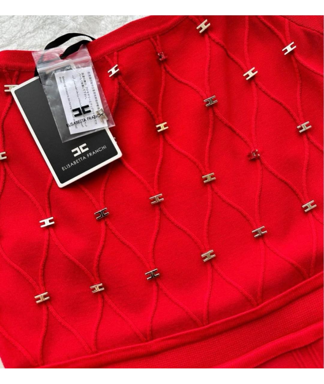 ELISABETTA FRANCHI Красное хлопковое повседневное платье, фото 5