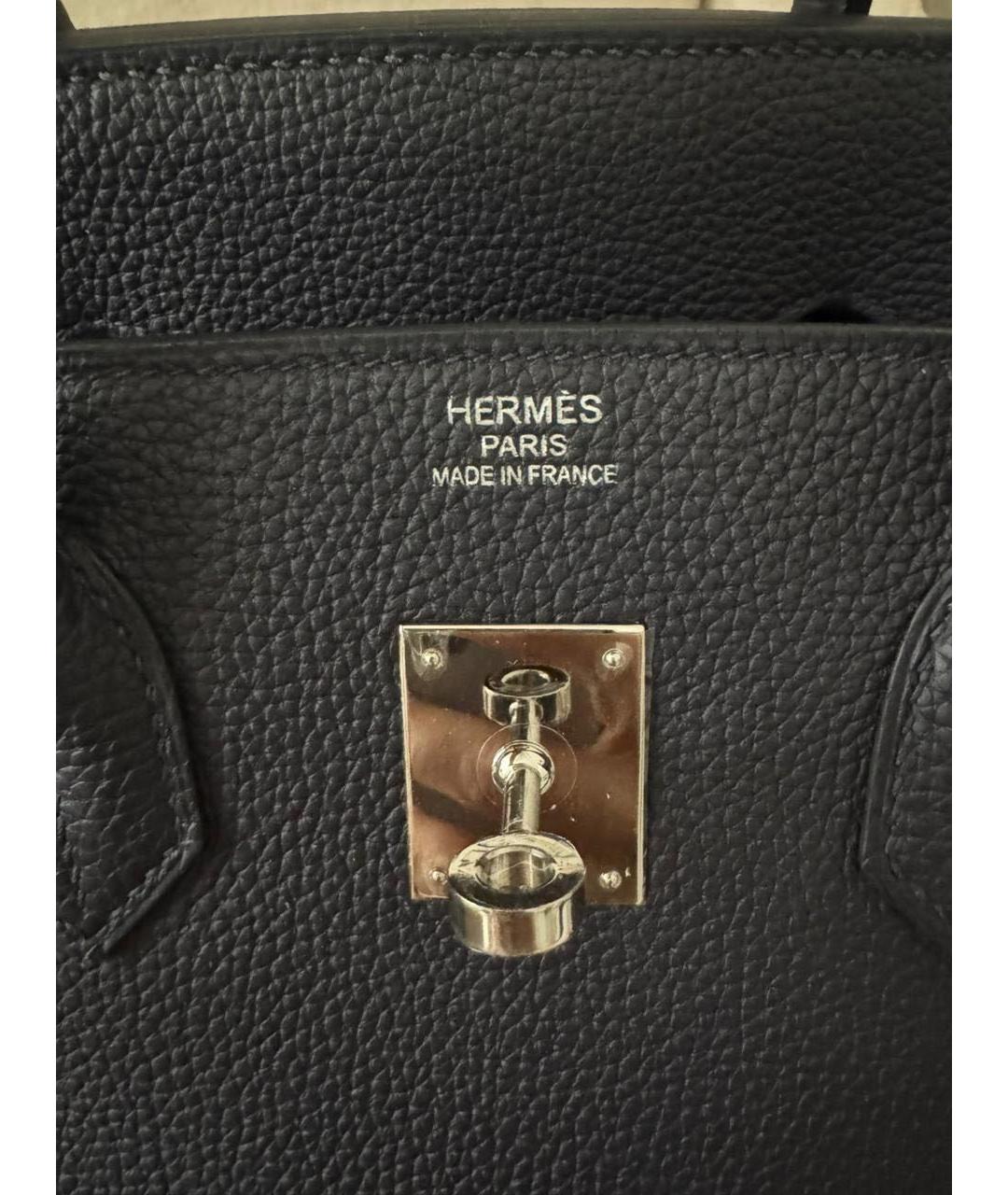 HERMES Темно-синяя кожаная сумка с короткими ручками, фото 3