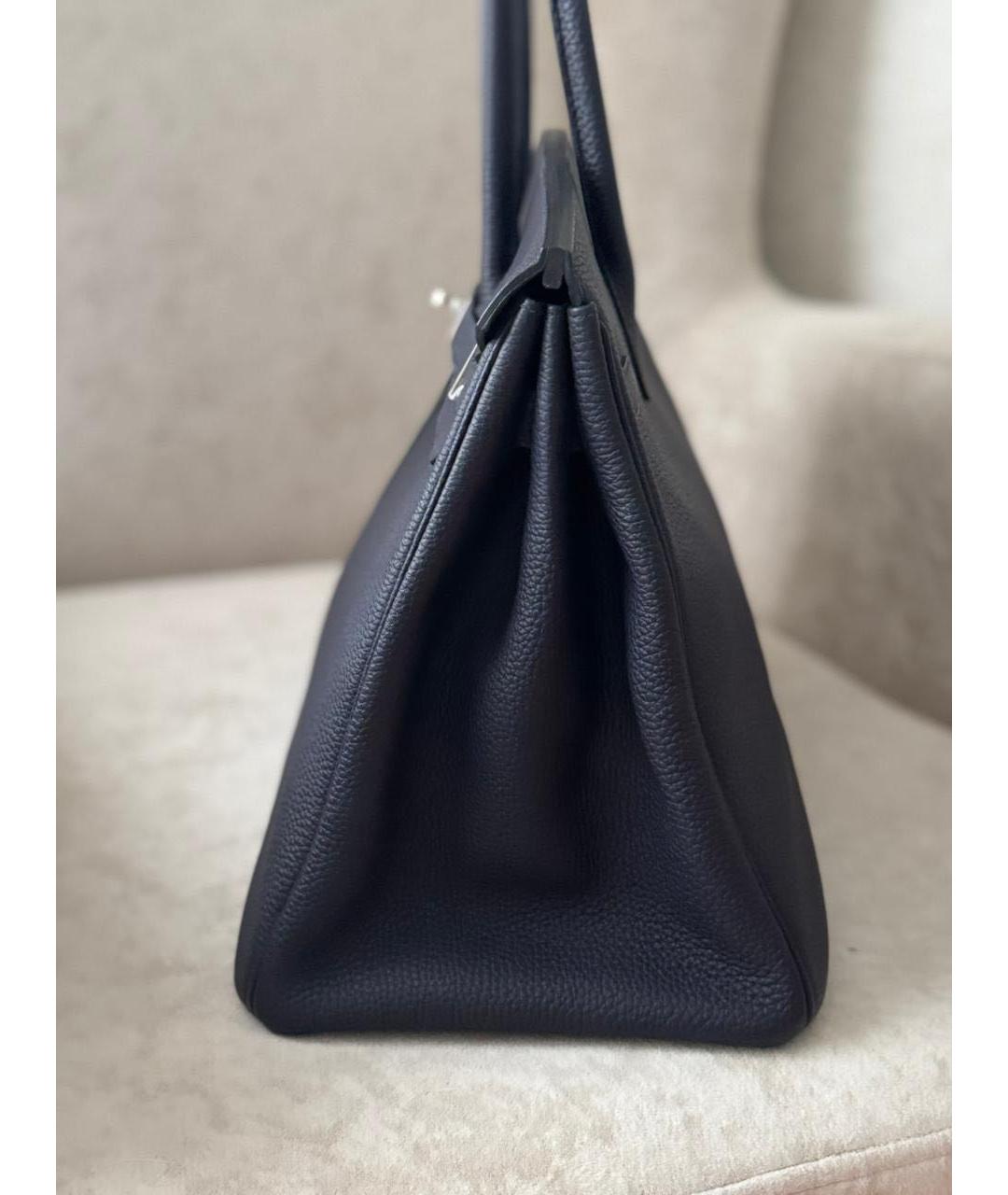 HERMES Темно-синяя кожаная сумка с короткими ручками, фото 6