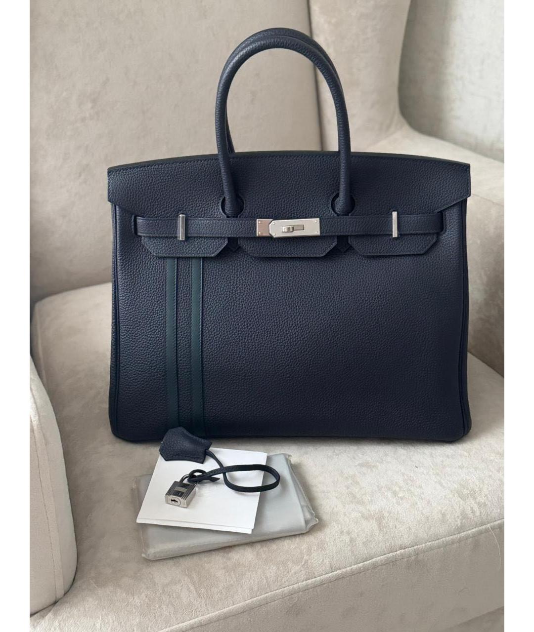 HERMES Темно-синяя кожаная сумка с короткими ручками, фото 9