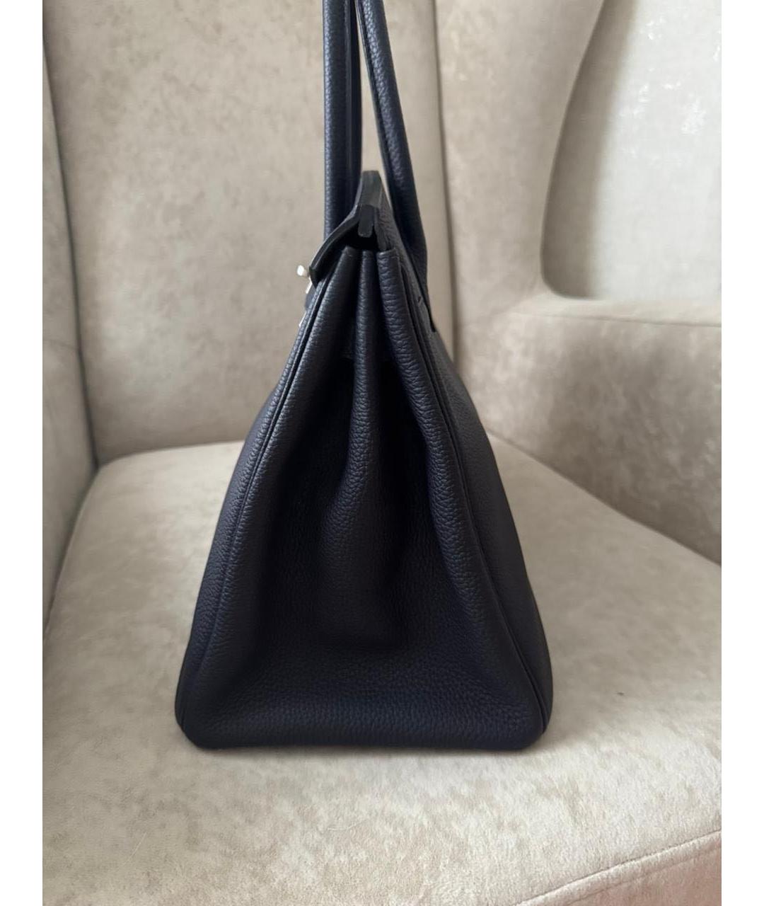 HERMES Темно-синяя кожаная сумка с короткими ручками, фото 7