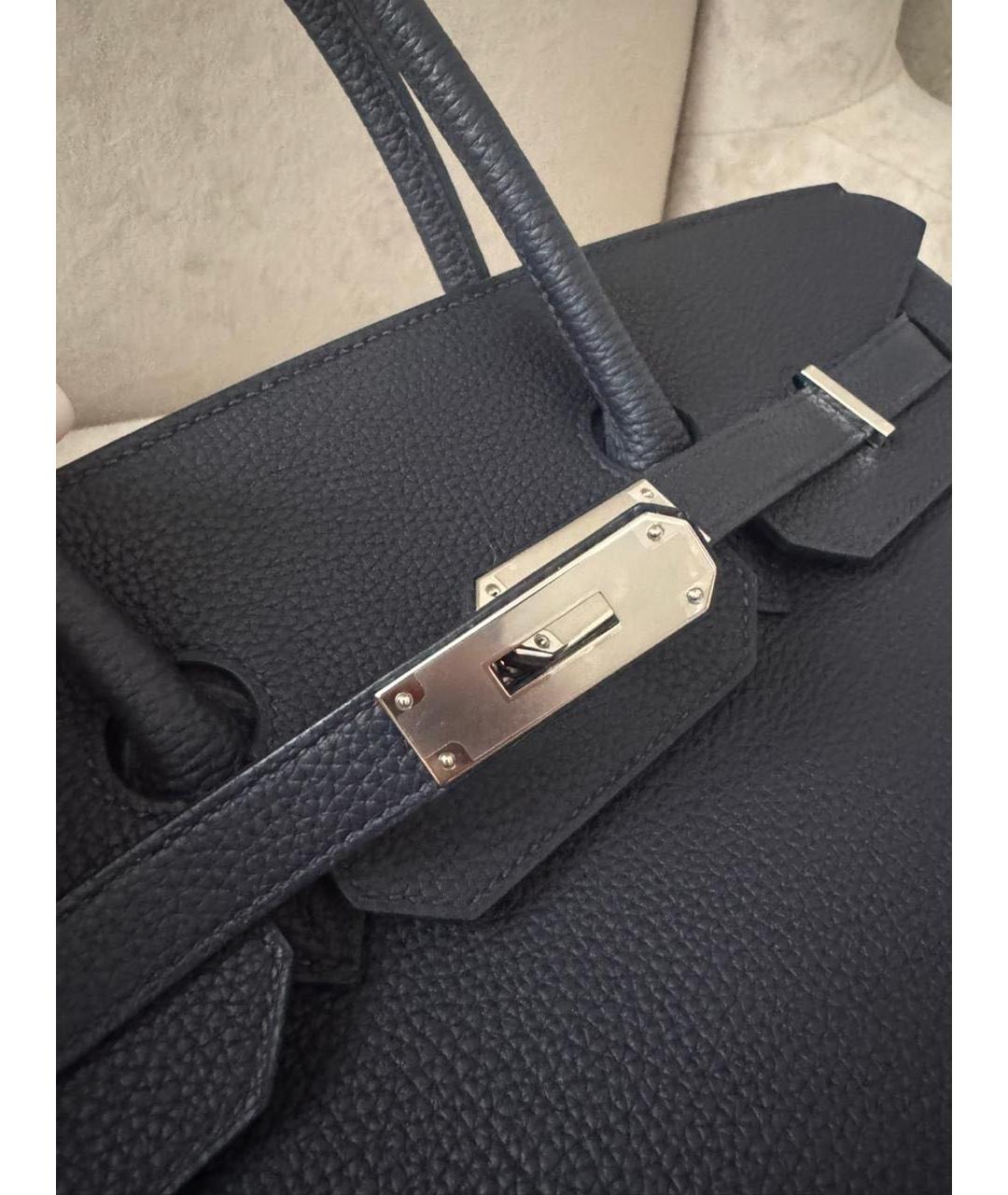 HERMES Темно-синяя кожаная сумка с короткими ручками, фото 5