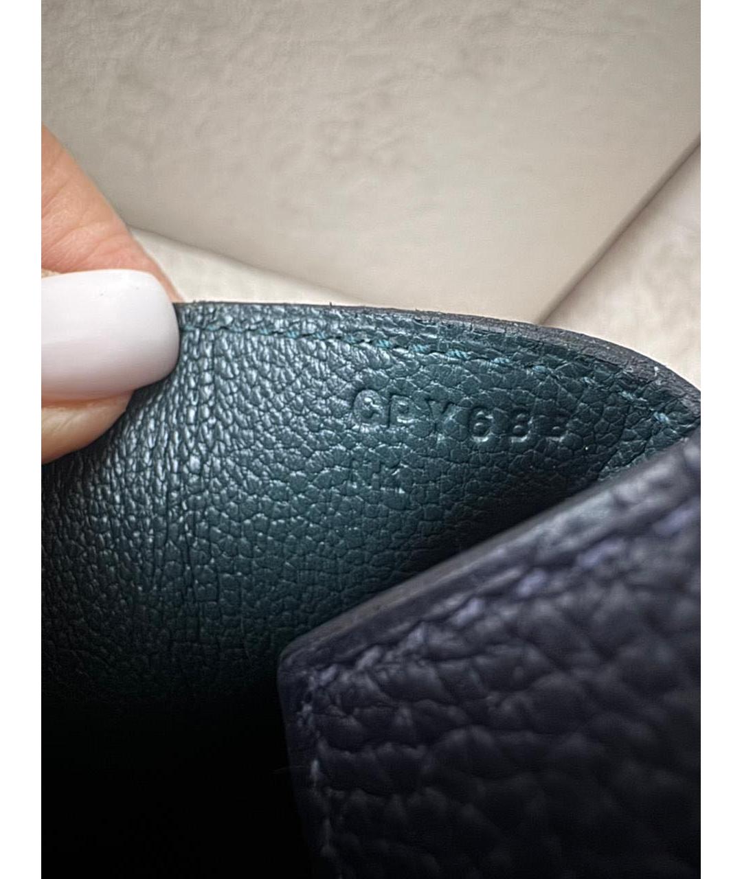 HERMES Темно-синяя кожаная сумка с короткими ручками, фото 4