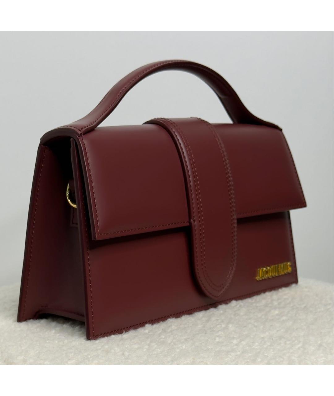 JACQUEMUS Бордовая кожаная сумка с короткими ручками, фото 2