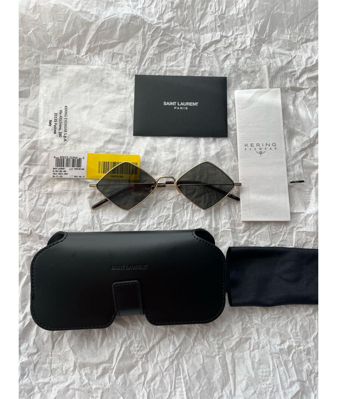 SAINT LAURENT Золотые металлические солнцезащитные очки, фото 4