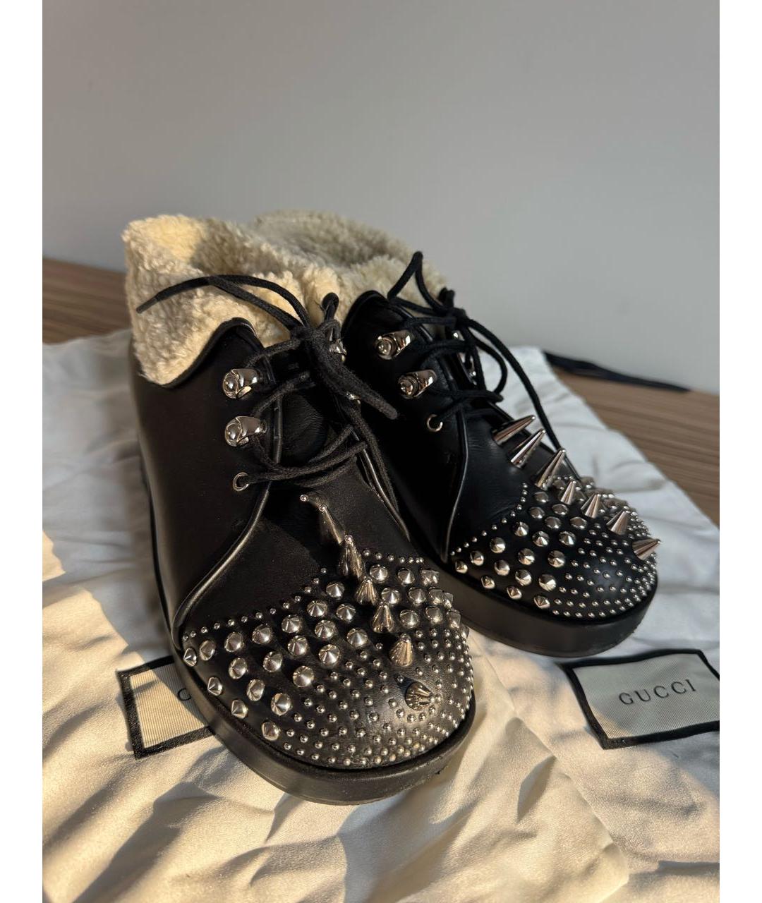 GUCCI Черные кожаные ботинки, фото 2