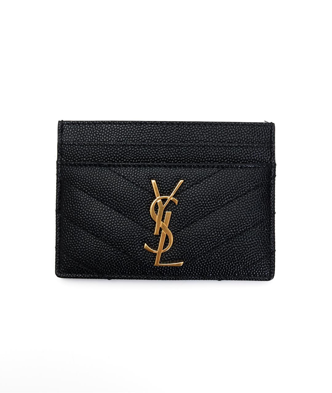 SAINT LAURENT Черный кожаный кардхолдер, фото 2