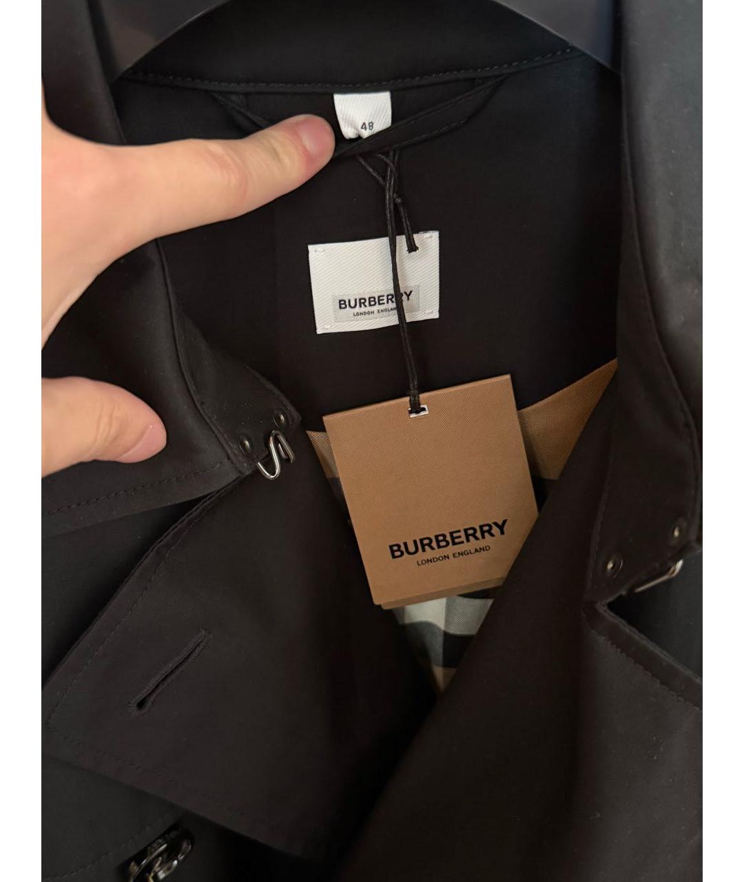 BURBERRY Черный хлопковый тренч / плащ, фото 3