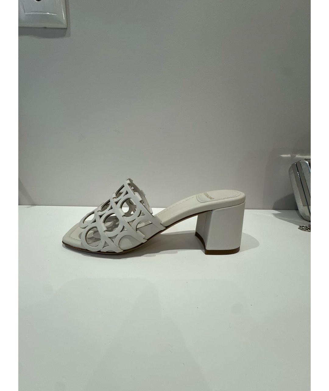 FERRAGAMO Белые кожаные босоножки, фото 9