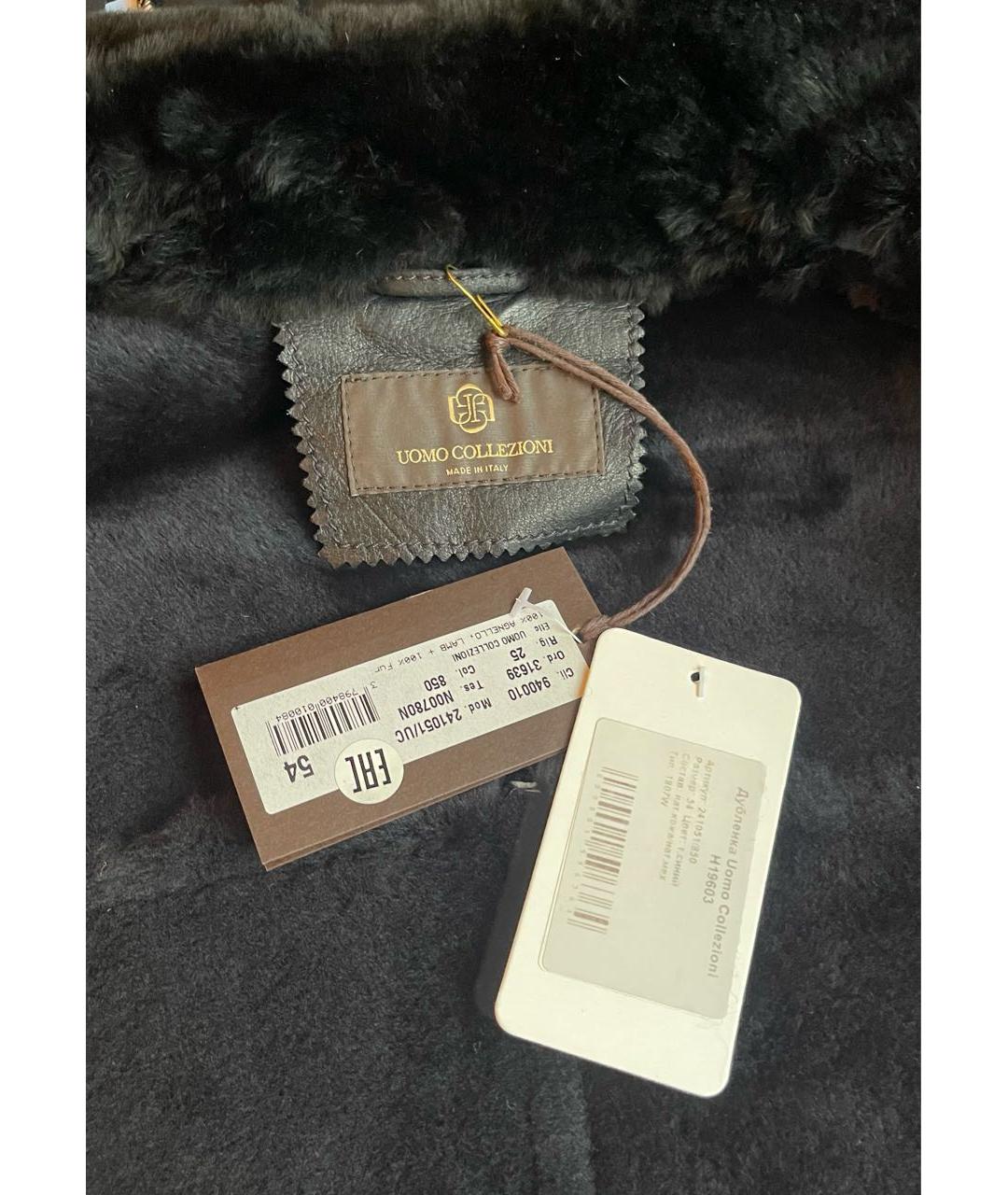 UOMO COLLEZIONI Антрацитовая кожаная дубленка/шуба, фото 4