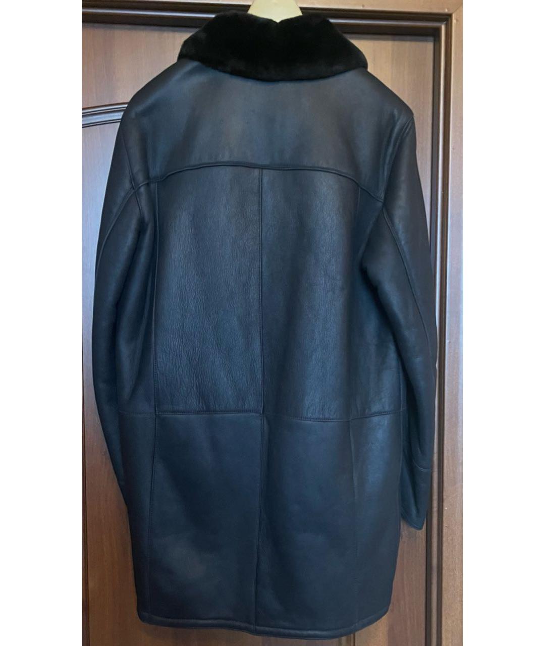 UOMO COLLEZIONI Антрацитовая кожаная дубленка/шуба, фото 3