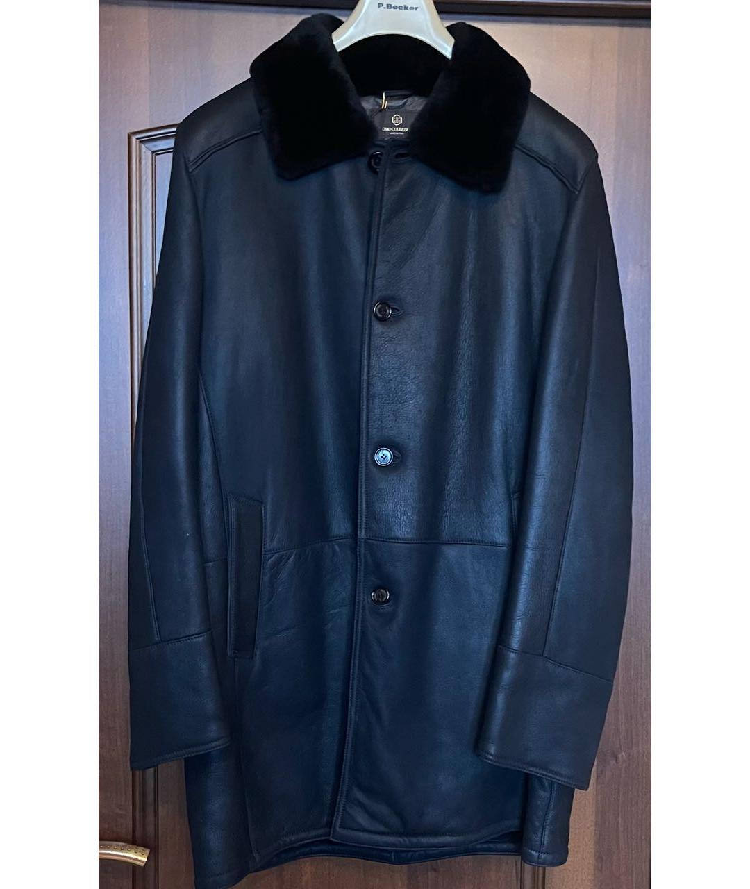 UOMO COLLEZIONI Антрацитовая кожаная дубленка/шуба, фото 6