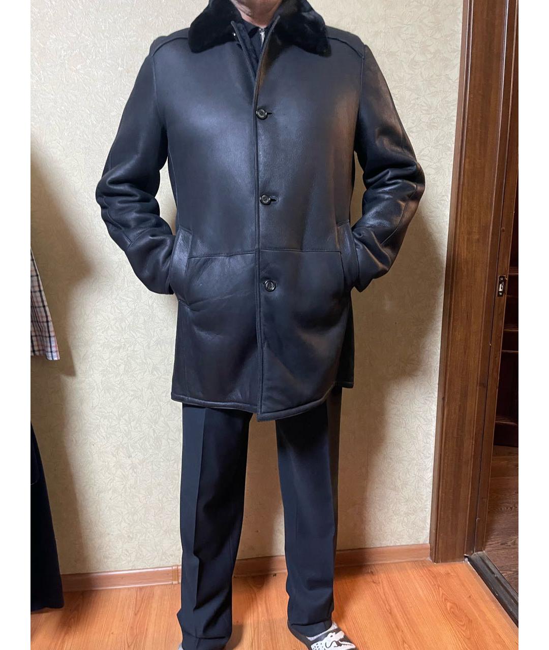 UOMO COLLEZIONI Антрацитовая кожаная дубленка/шуба, фото 2