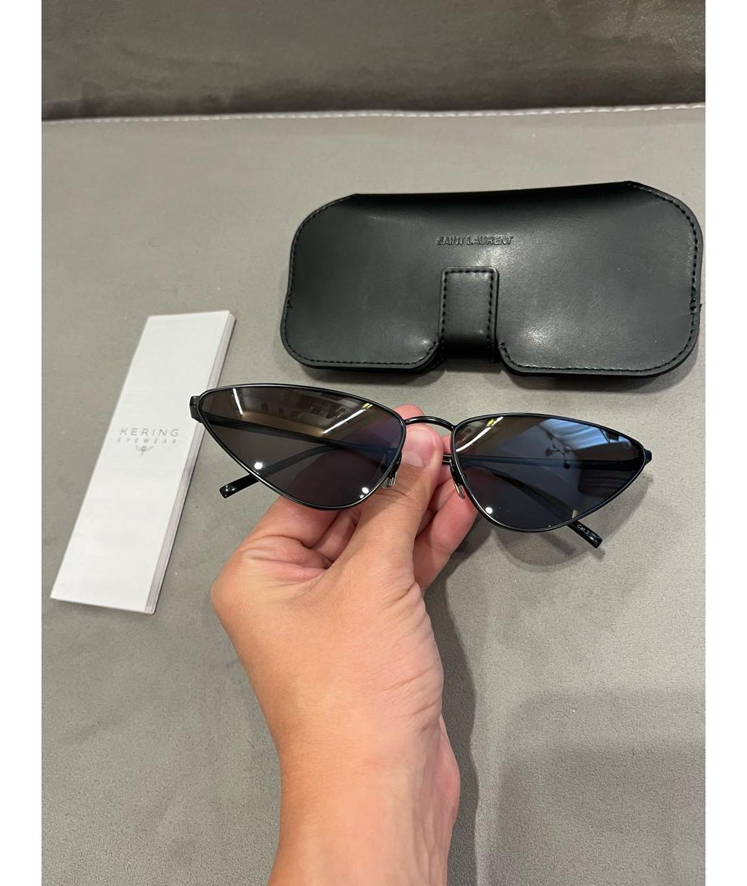 SAINT LAURENT Черные металлические солнцезащитные очки, фото 3