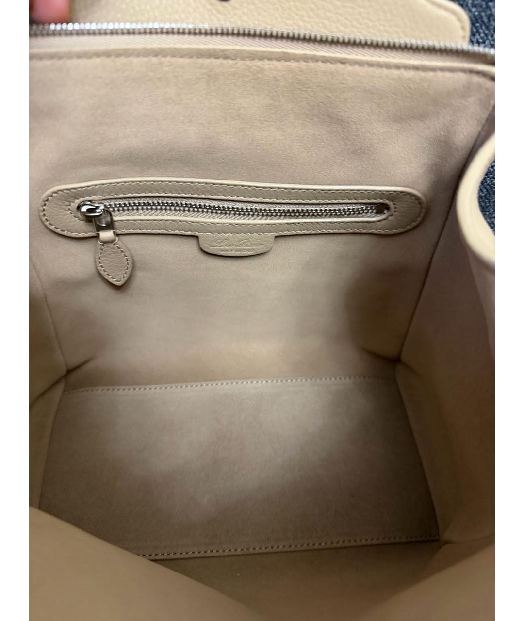 LORO PIANA Бежевая кожаная сумка с короткими ручками, фото 4