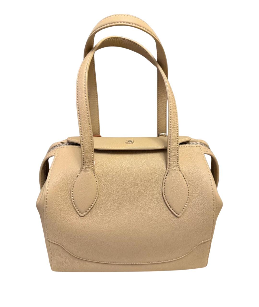 LORO PIANA Бежевая кожаная сумка с короткими ручками, фото 1