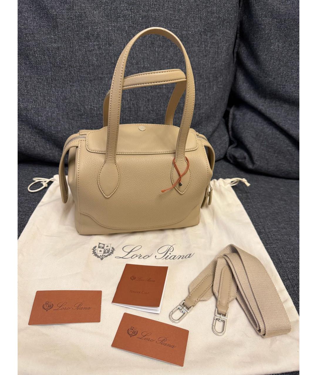 LORO PIANA Бежевая кожаная сумка с короткими ручками, фото 8