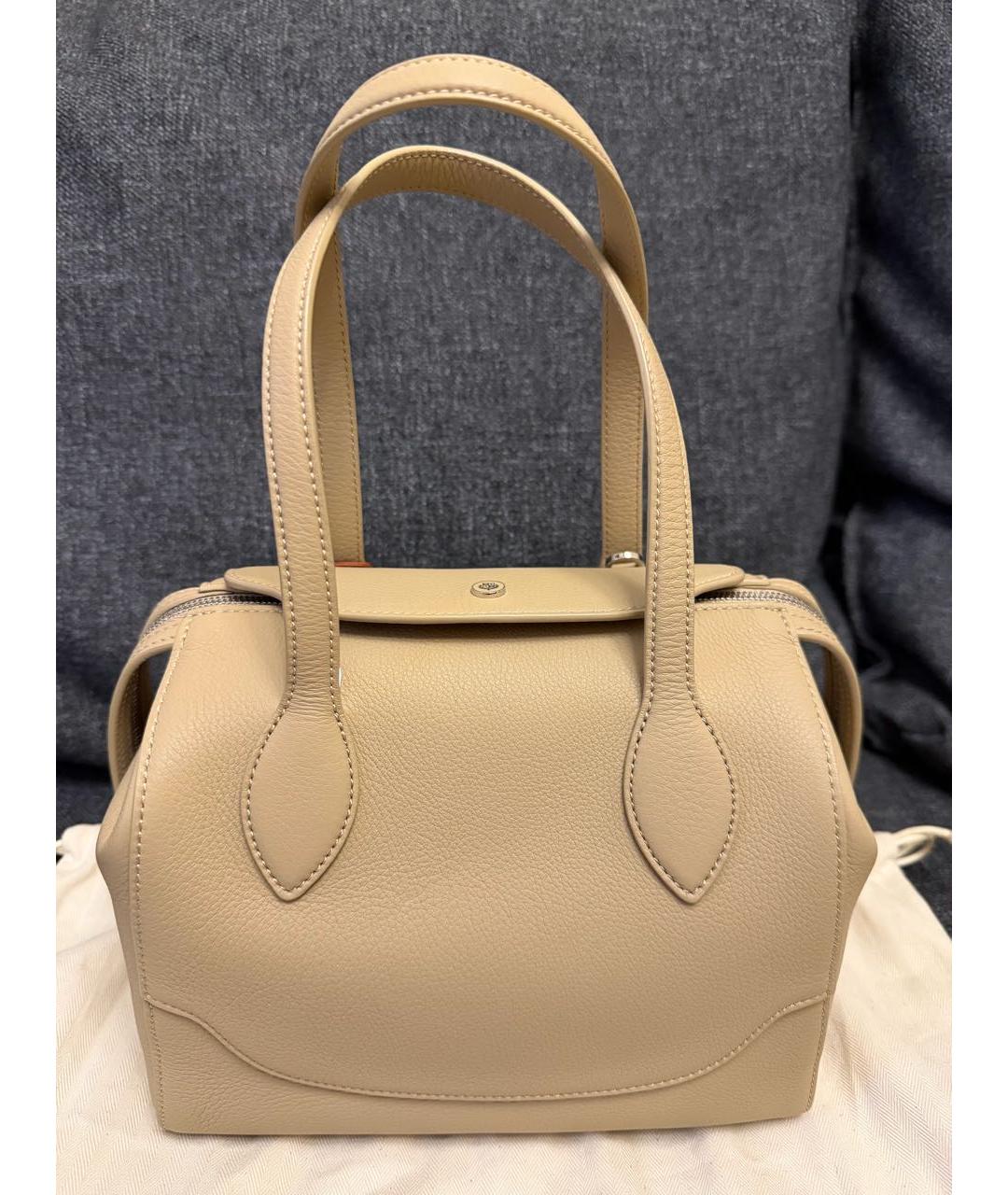 LORO PIANA Бежевая кожаная сумка с короткими ручками, фото 9