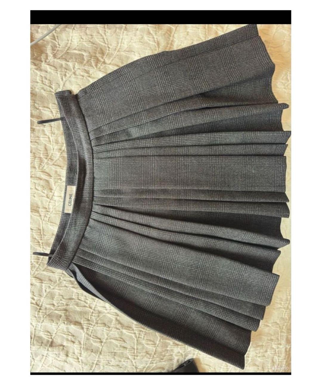 CELINE Серая шерстяная юбка мини, фото 2