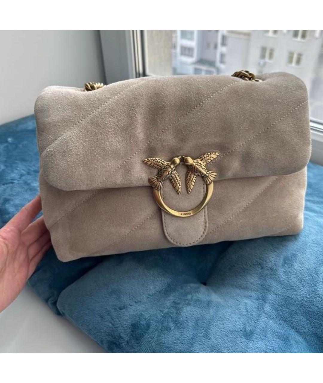 PINKO Бежевая замшевая сумка через плечо, фото 5