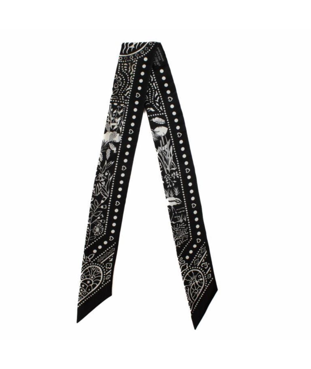 HERMES Черный шелковый шарф, фото 1