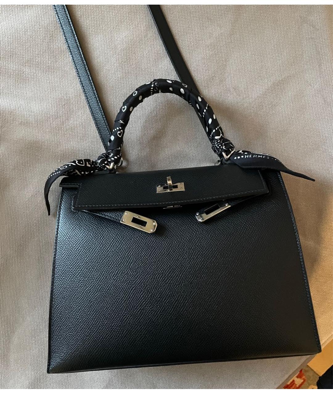 HERMES Черный шелковый шарф, фото 5