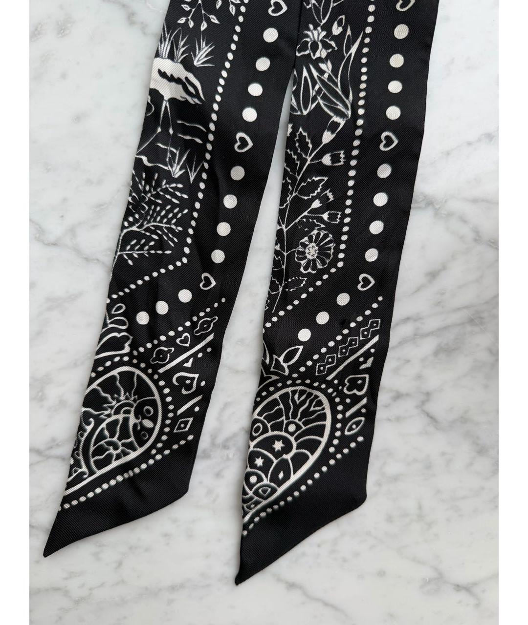 HERMES Черный шелковый шарф, фото 3