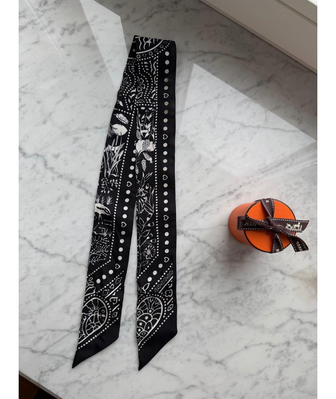 HERMES Черный шелковый шарф, фото 2