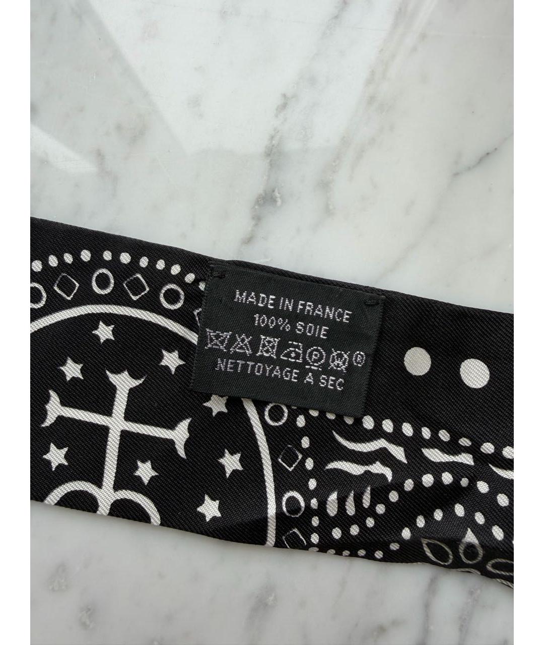 HERMES Черный шелковый шарф, фото 4
