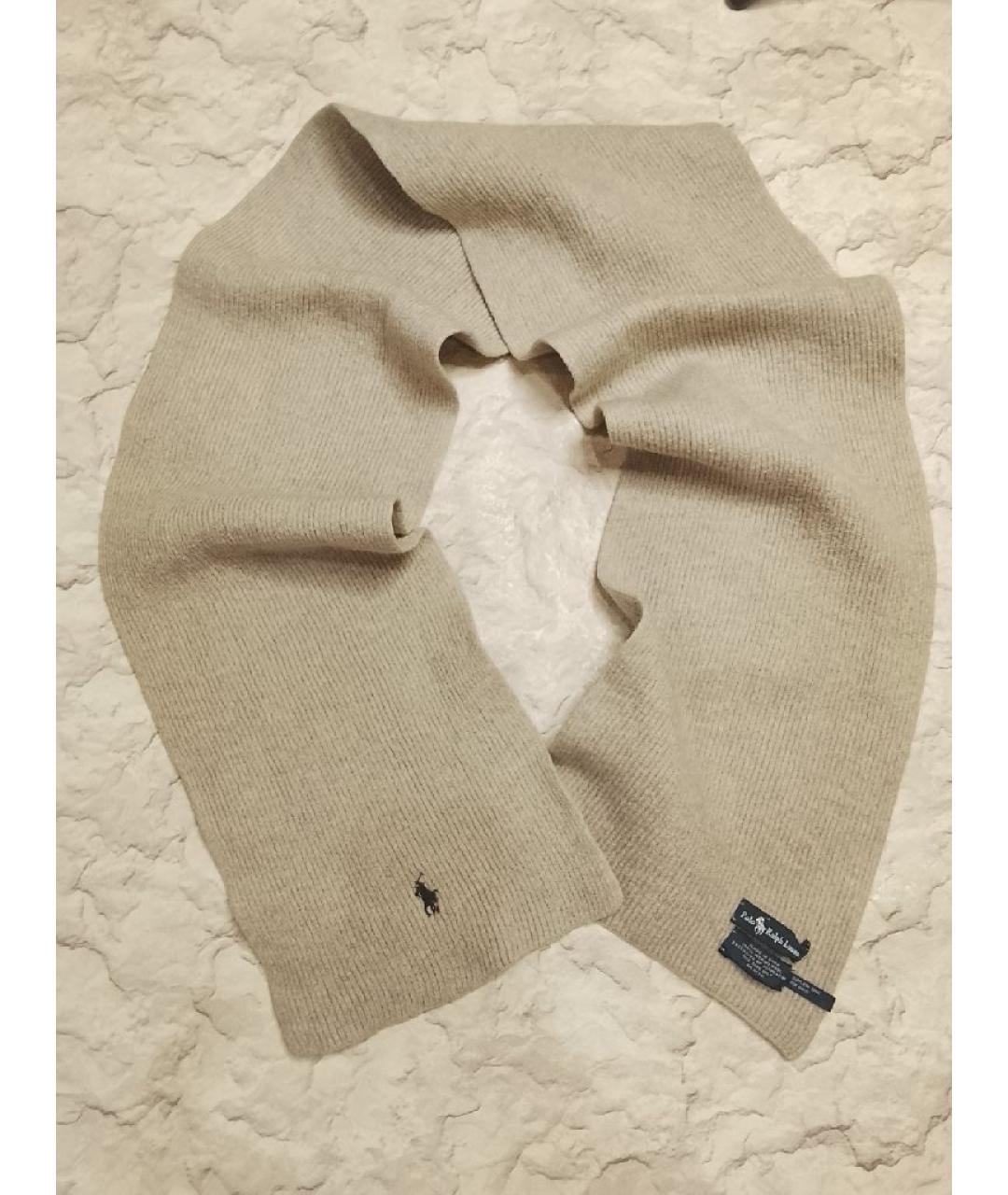 POLO RALPH LAUREN Бежевый шерстяной шарф, фото 5