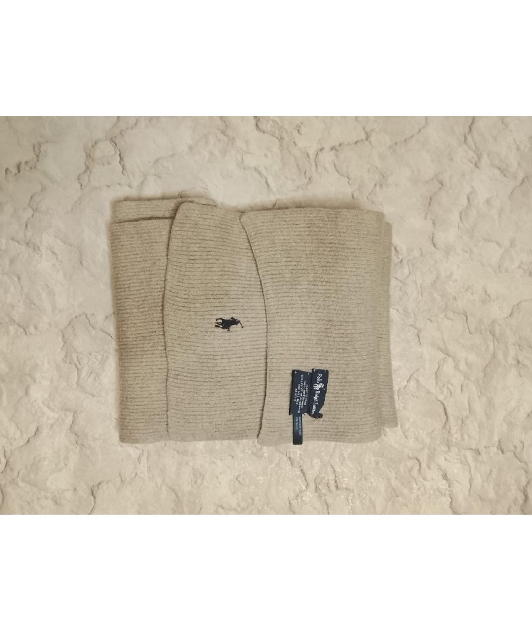 POLO RALPH LAUREN Бежевый шерстяной шарф, фото 4