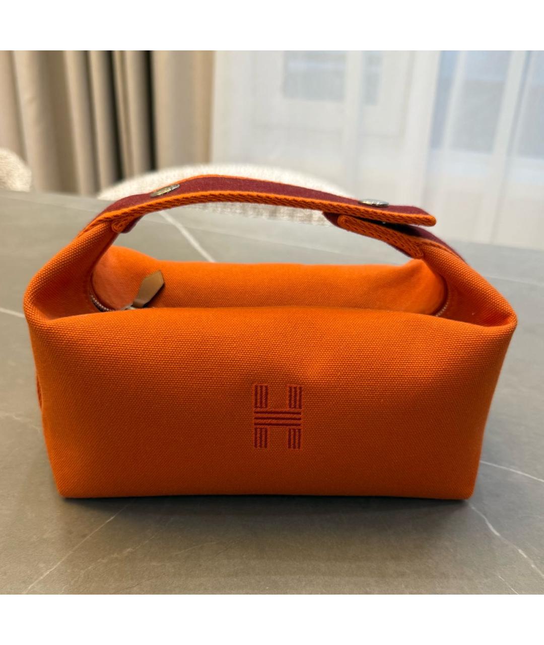 HERMES Оранжевая тканевая косметичка, фото 5