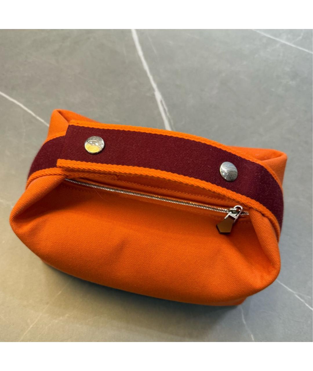 HERMES Оранжевая тканевая косметичка, фото 3