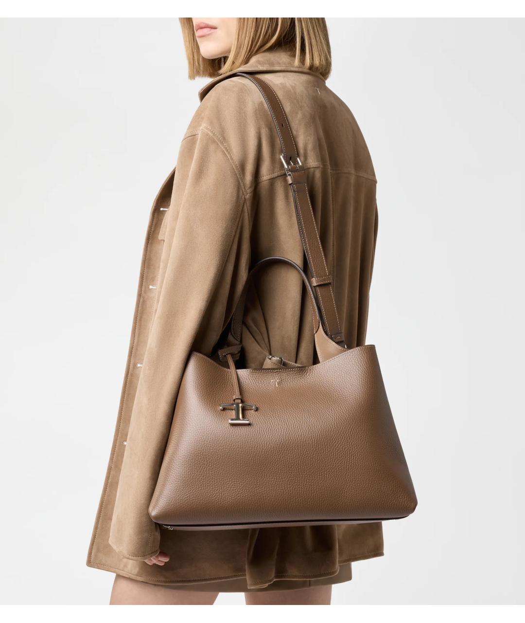 TOD'S Коричневая кожаная сумка тоут, фото 7