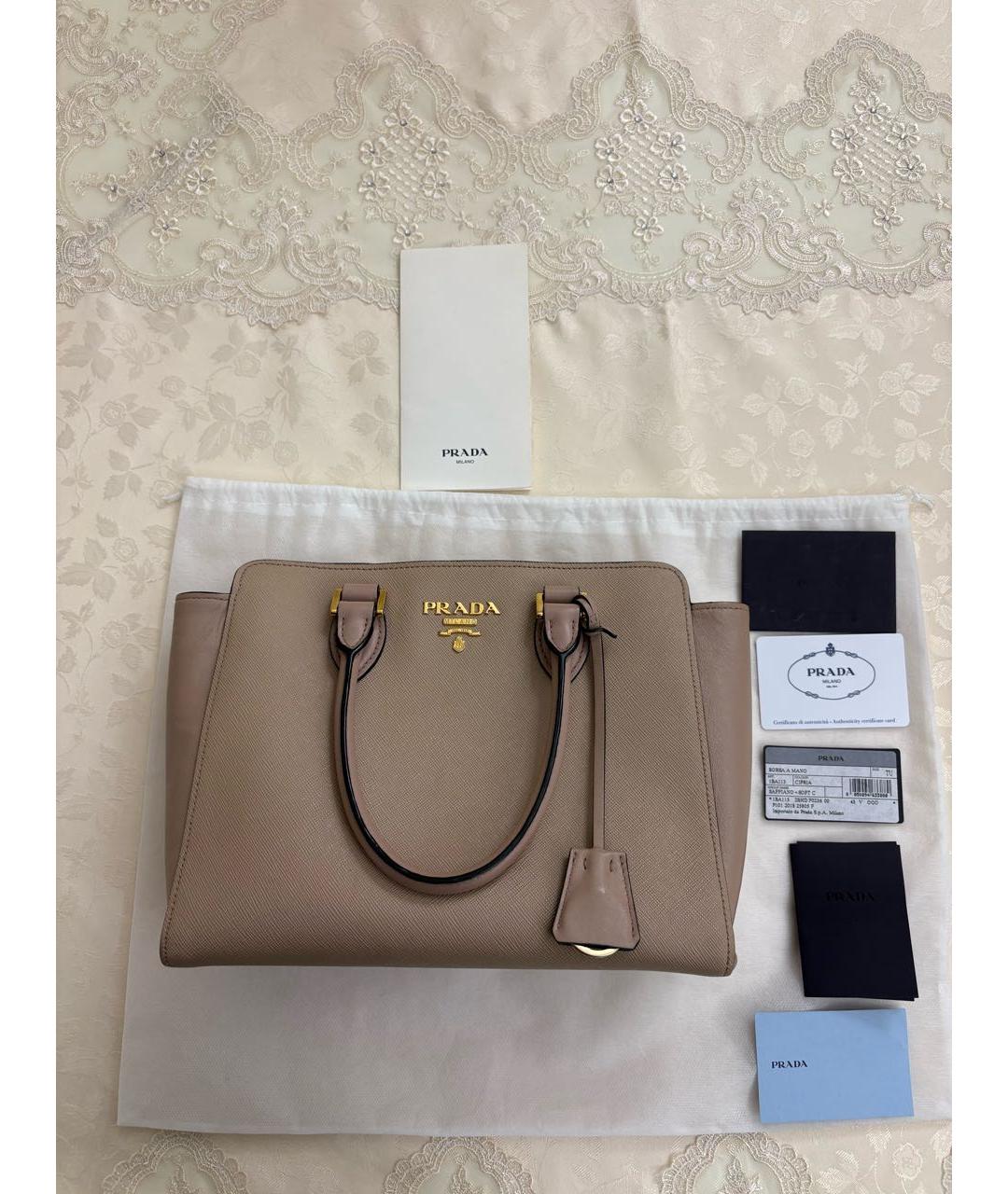 PRADA Бежевая кожаная сумка с короткими ручками, фото 6
