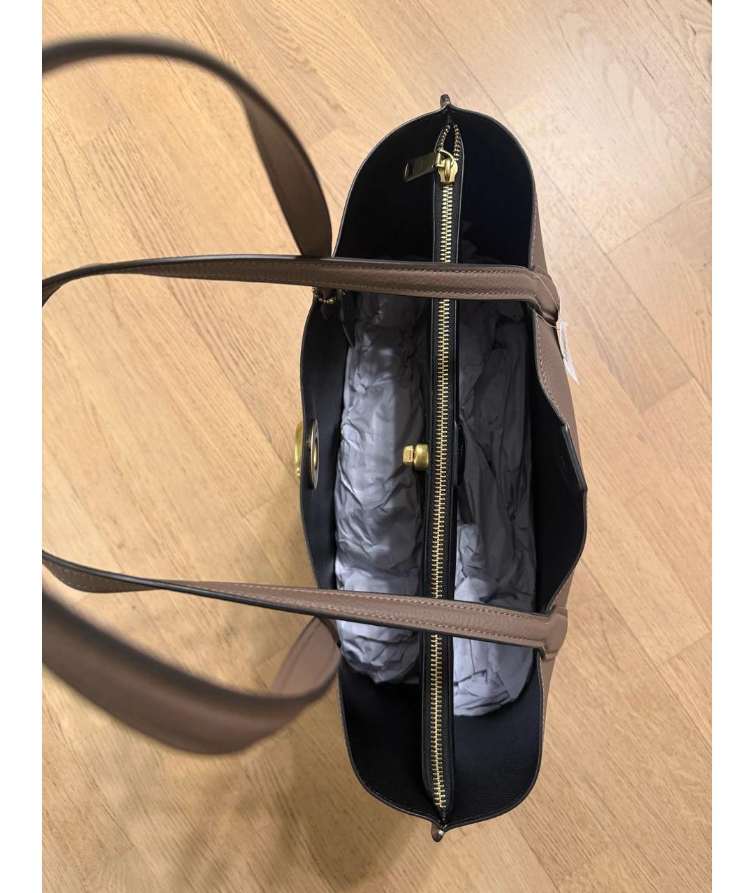 COACH Бежевая кожаная сумка тоут, фото 3