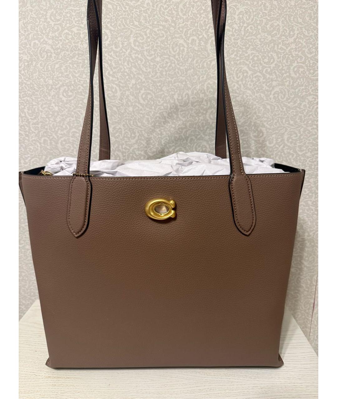 COACH Бежевая кожаная сумка тоут, фото 4