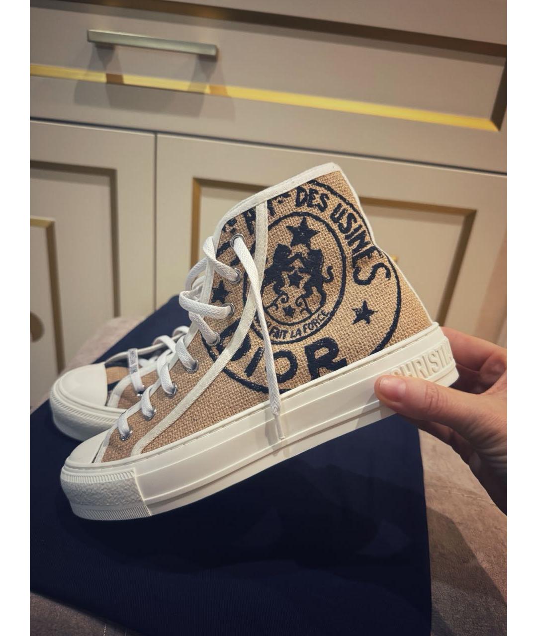 CHRISTIAN DIOR Горчичные текстильные кеды, фото 6