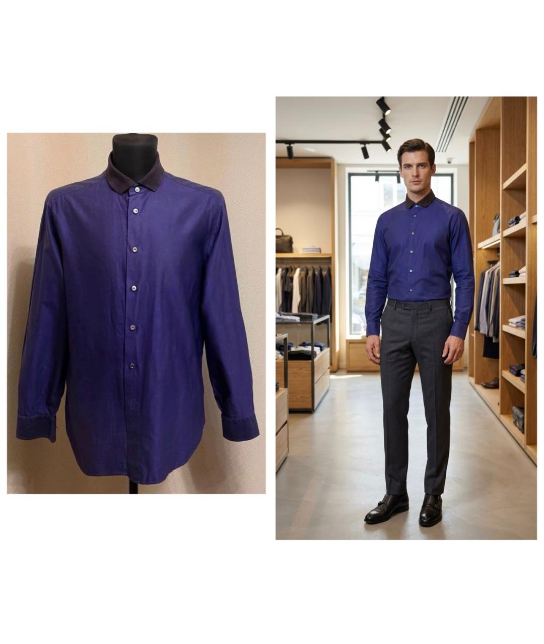 BRIONI Синяя хлопковая классическая рубашка, фото 2