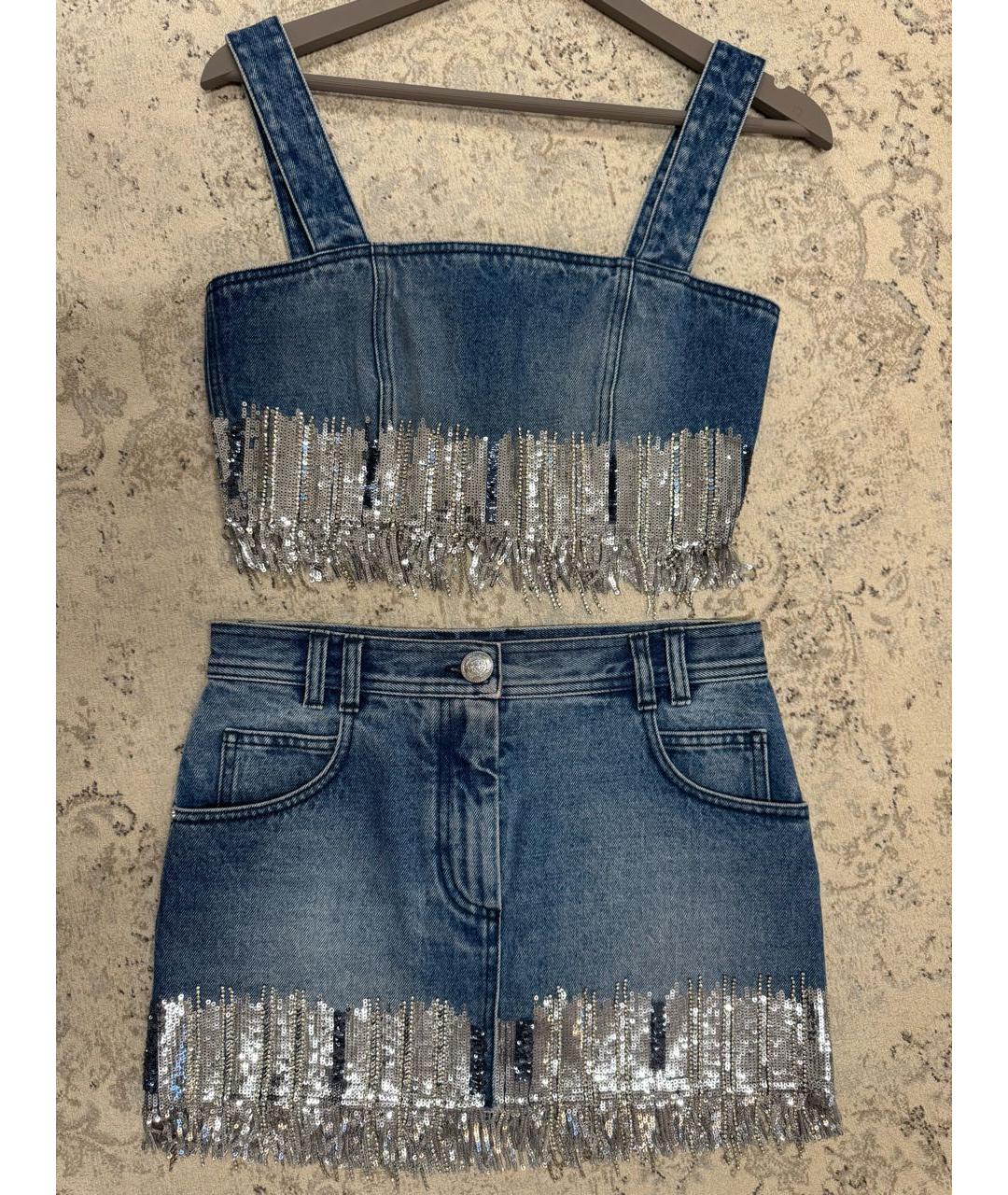 BALMAIN Синий деним костюм с юбками, фото 4